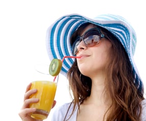 Summer woman drinking a fruit coktail isolated